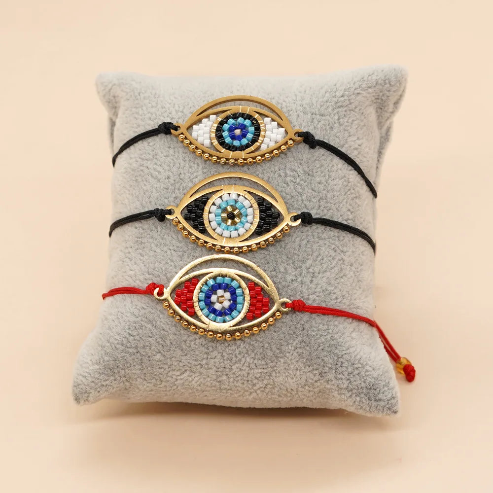 Go2boho Women's Gold-Plated Alloy Bracelet Handmade Beaded Pulsera with Big Eye Charm and Miyuki Beads Classic Bohemian Style