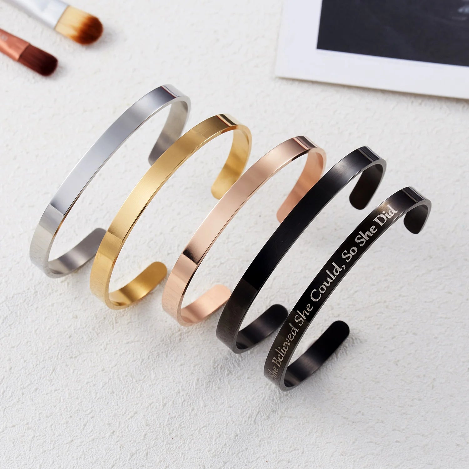 Fashion Personalized Gold Silver Color Custom Name Cuff Bracelet Stainless Steel Jewelry Open Bangle Gift for Women Men