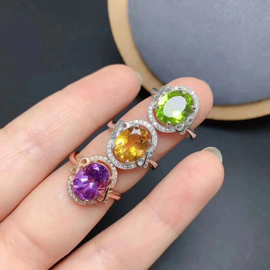 Wholesale Luxury Bulk 925 Sterling Silver Rings for Women Natural Amethyst Oval Cut Diamond Classic Style for Weddings Parties