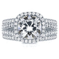 New Fashion Women's S925 Sterling Silver Rhodium Plated 3ACZ Diamond Ring Set Classic Halo Style for Wedding Party Anniversary