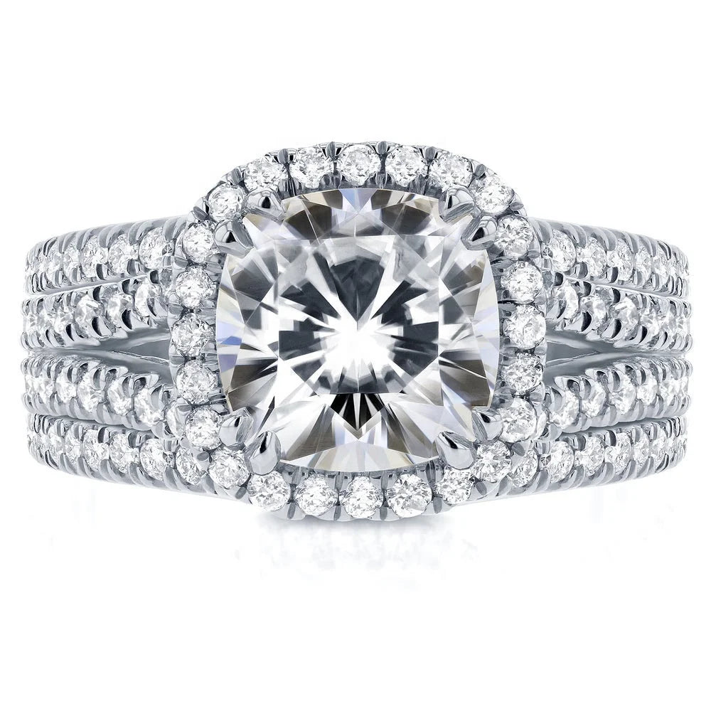 New Fashion Women's S925 Sterling Silver Rhodium Plated 3ACZ Diamond Ring Set Classic Halo Style for Wedding Party Anniversary