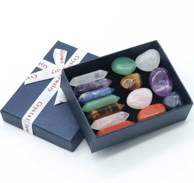 Healing Raws Gravel Crystal Meditation Palm Stones Seven Chakra Tumbled Stone Reiki Set