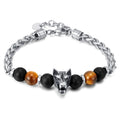 Fashion Retro Style Stainless Steel Wolf Head String Beads Bracelet Jewelry Street Titanium Steel Bracelet Men's Jewelry