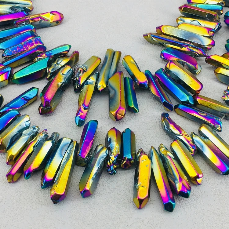 HZ Wholesale Rainbow Aura Quartz Electroplated Crystal Point Tumbled Stones Healing