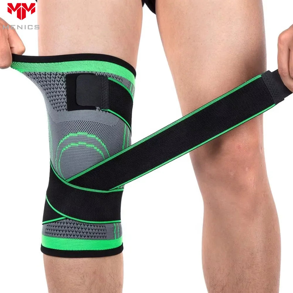 Menics OEM/ODM Adjustable Weaving Compression Knee Sleeve Brace Universal Knee Support with Strap Fitness Safety for Sports