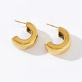 Fashion Trendy Women's Jewelry 18K Gold Plated Stainless Steel Hollow Round Chunky C Shape Stud Earrings