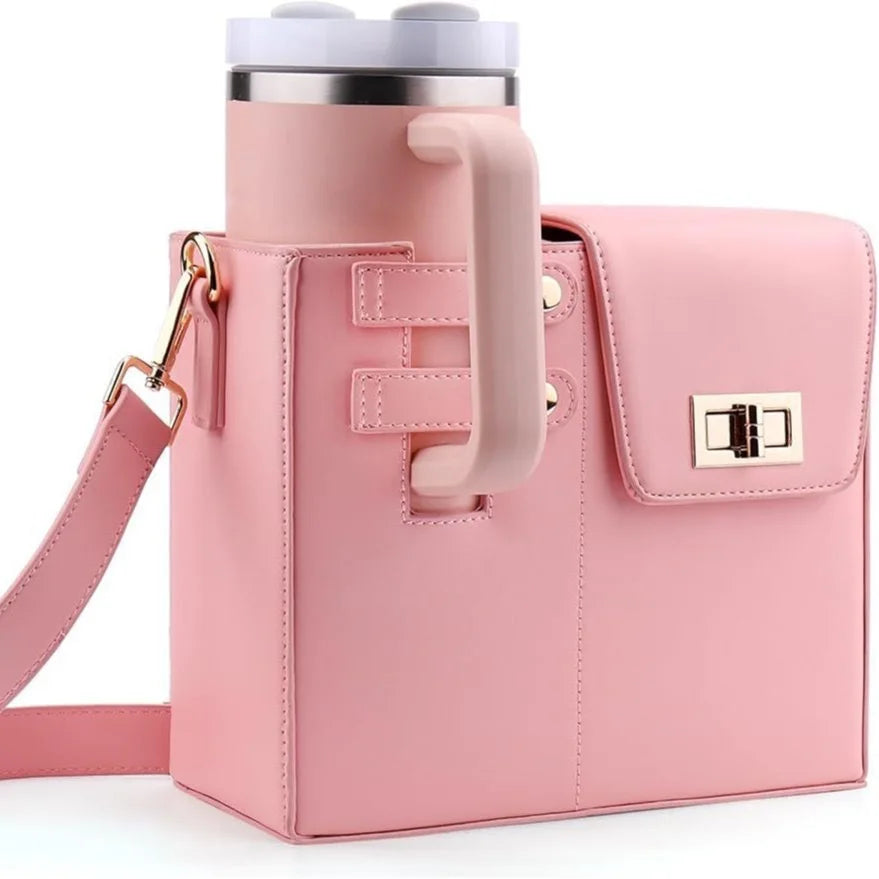Custom Logo Outdoor Portable PU Crossbody Water Cup Storage Cooler Bag Carrier for Sports Water Bottle Holder for Women