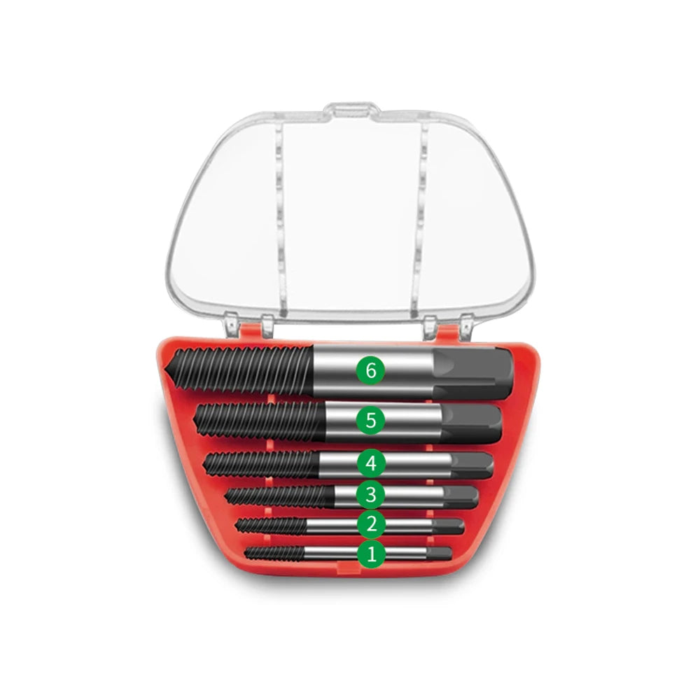 6pcs Professional 4-25mm Screw Extractor Set Hand Tools for Damaged Bolt and Broken Screw Removal