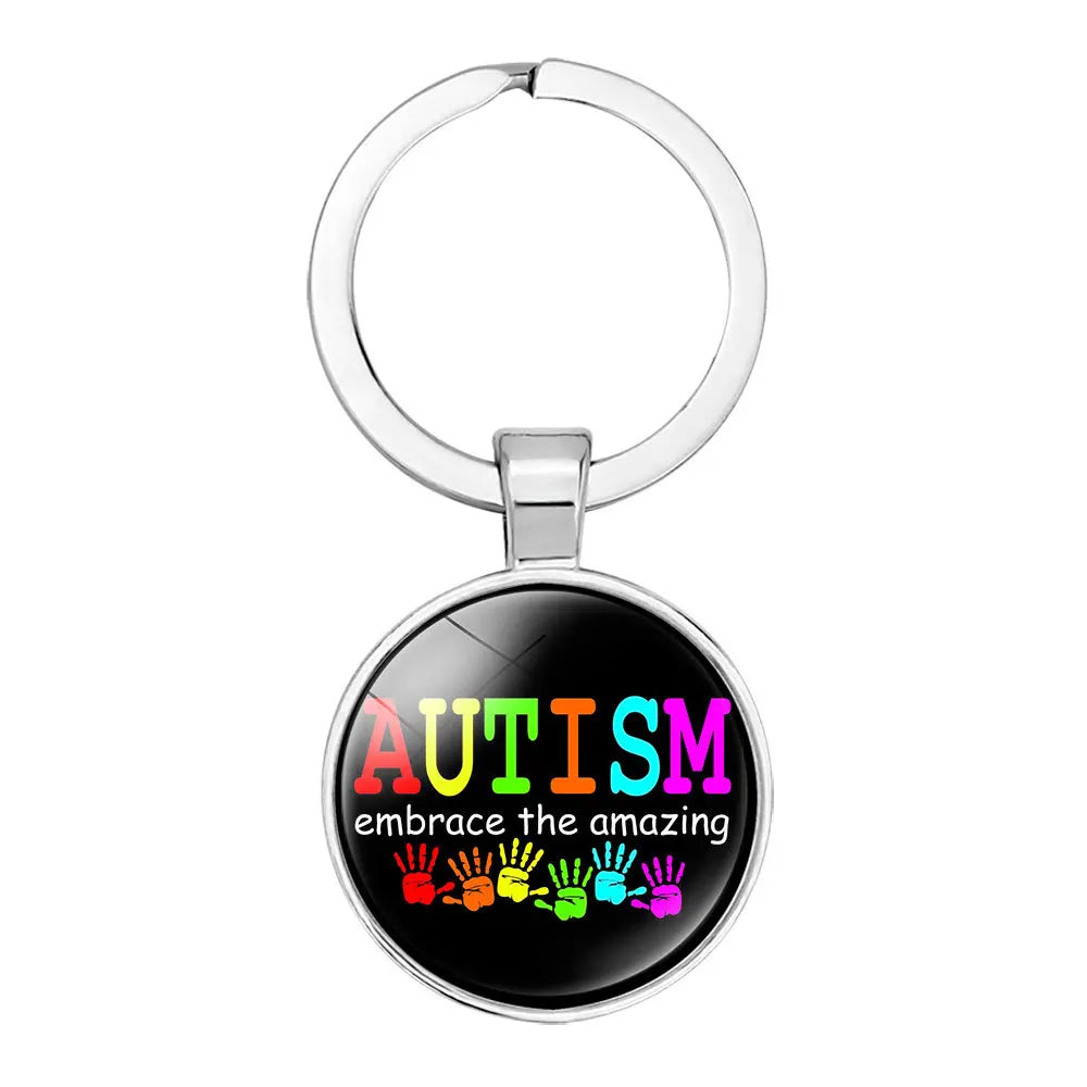 Autism Awareness Key Ring Keychain Autism Mom Glass Dome Cabochon Puzzle Piece Pieces Design Pendant Key Chain