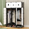 Modern 12-Cube Black Plastic Cabinet Economical Bedroom Armoire Wardrobe with Shoe Rack for Living Room & Workshop Use
