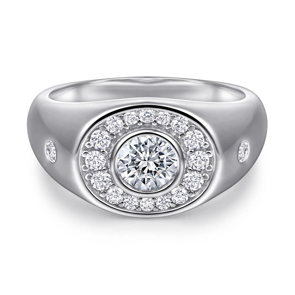 Simple Halo Ring Round Cut Prong Setting Rhodium Plated Thick 18K Gold Plated Female Silver Ring