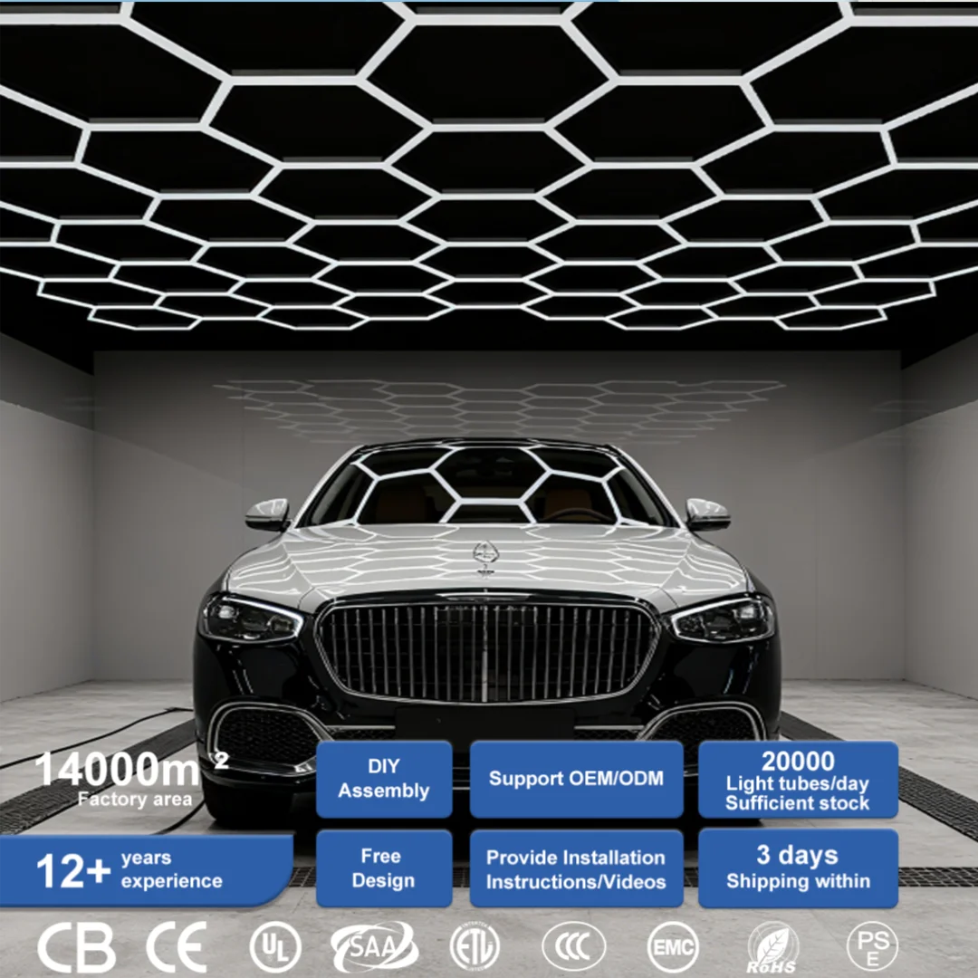 Easy to Install Honeycomb Auto Detailing Products Hexagrid Lighting Led Car Wash Lights