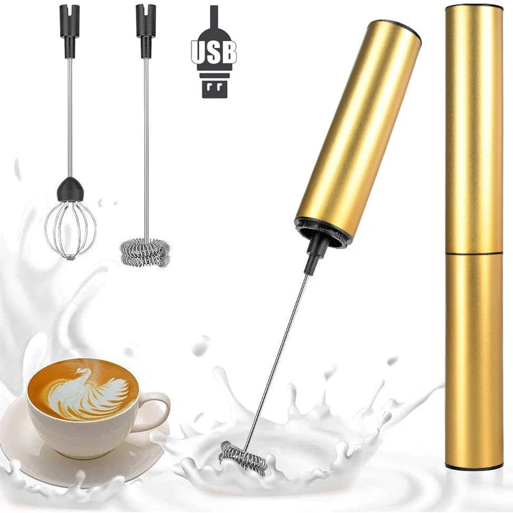 USB Charging Stainless Steel Electric Handle Milk Frother Matcha Whisk Drink Mixer Coffee Tools