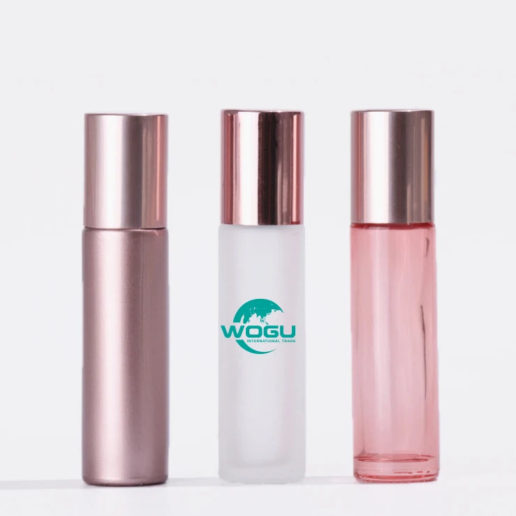 Wholesale Good Quality Matte Frosted Rose Gold pink Color Empty Round Shape Cosmetic Perfume Glass Oil Roller Bottle 10ml
