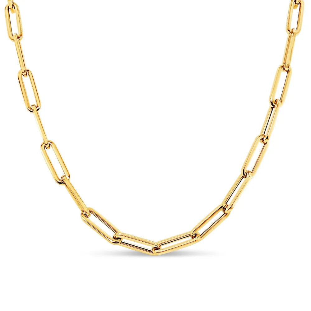 Wholesale Women Jewelry PVD 14K 18K Gold Plated Stainless Steel Round Flat Rectangle Paper Clip Paperclip Link Necklace Chain