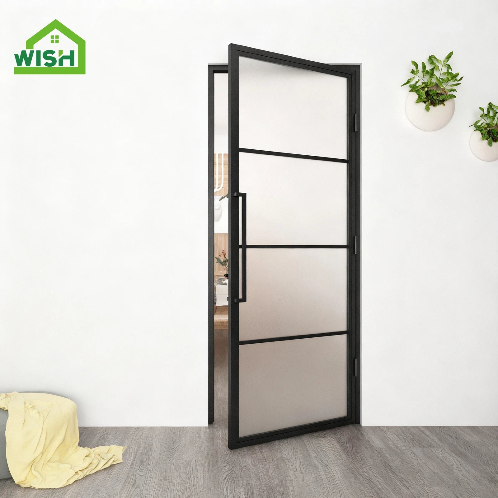 Swing French Door Aluminum Alloy Framed Modern Interior Glass Doors Soundproof Apartment with Graphic Design