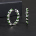 RZ0006 Abiding Fine Jewelry Round Green Natural Chrome Diopside Gemstone Bling Large 925 Sterling Silver Trendy Hoop Earrings