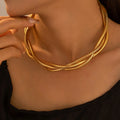 Light Luxury Punk Stainless Steel 18k Gold Plated Three-Chain Winding Clavicle Chain Necklace for Women Waterproof Jewelry