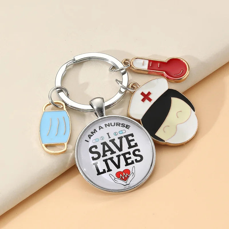 100 Models Stethoscope Pendant Key Chains Holder Injector Syringe Nurse Cap Charm Key Tag Ring Bag Accessories Car Key Chain