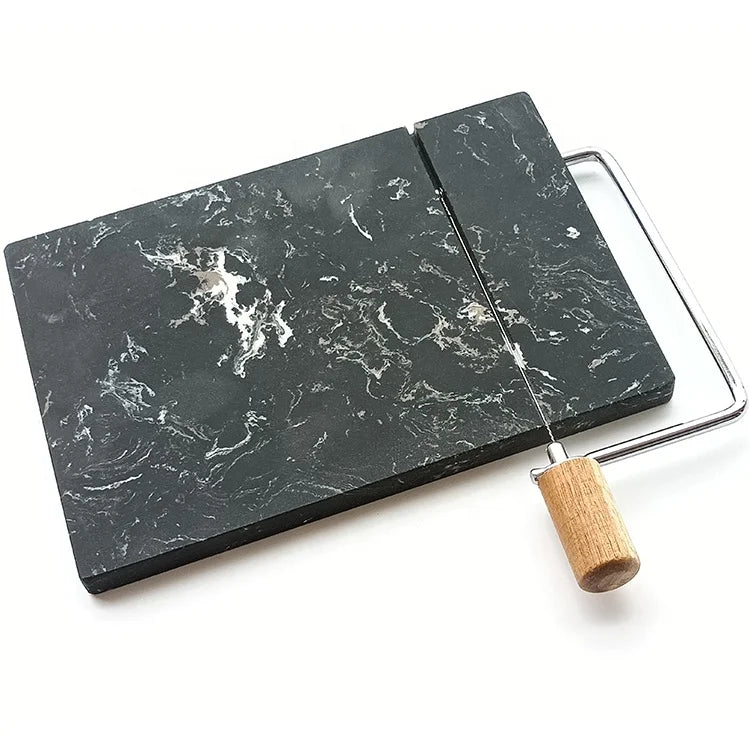 Black Durable Marble Cutting Board with Wire Cutter for Cheese Cutting Kitchenware