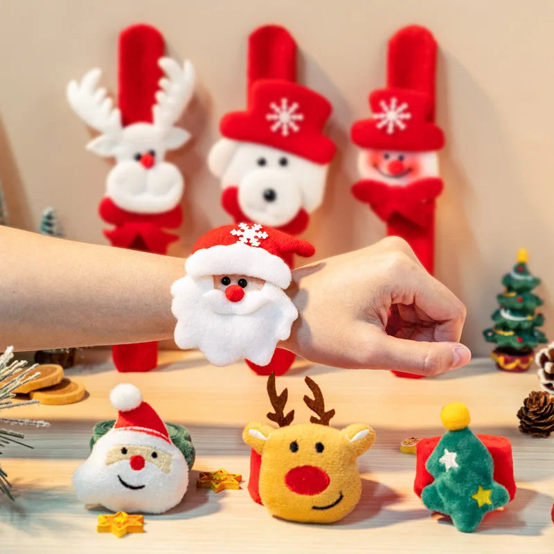 Luminous Hand Circle Wristband Christmas Stuffed Plush Toys Slap Bracelet Santa Snowman Christmas Gift Hand Slap Clap Bracelet