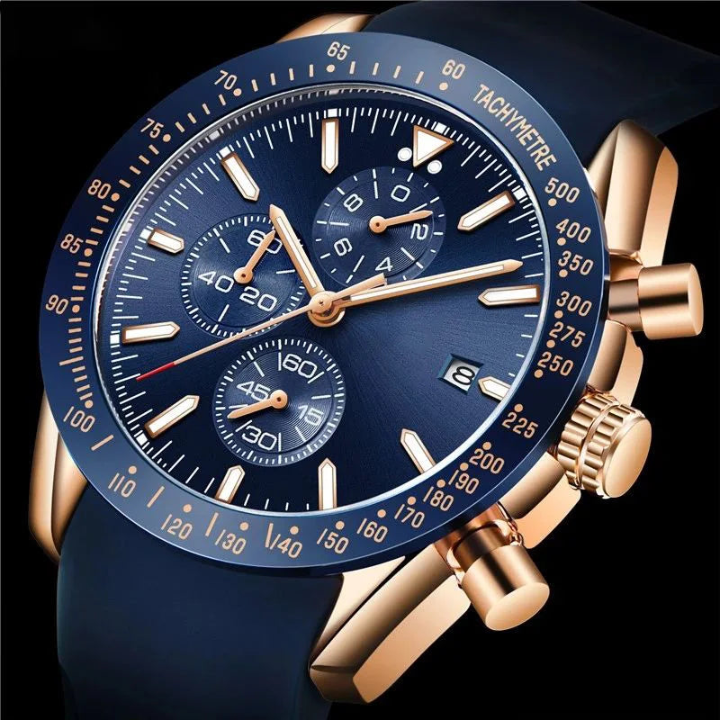 Men Luxury Chronograph Watch Stainless Steel Wristwatch Quartz Montre Pour Hommes Silver Watch for Men
