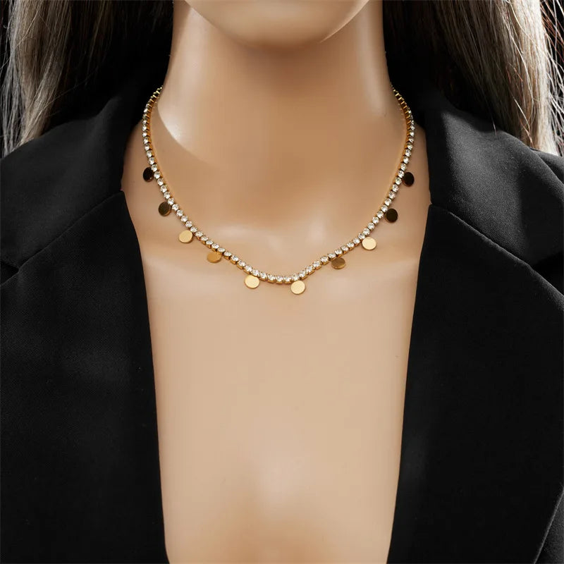 New Luxury Full Diamond 18k Gold Plated Tarnish Free 316l Stainless Steel Women Zircon Necklace