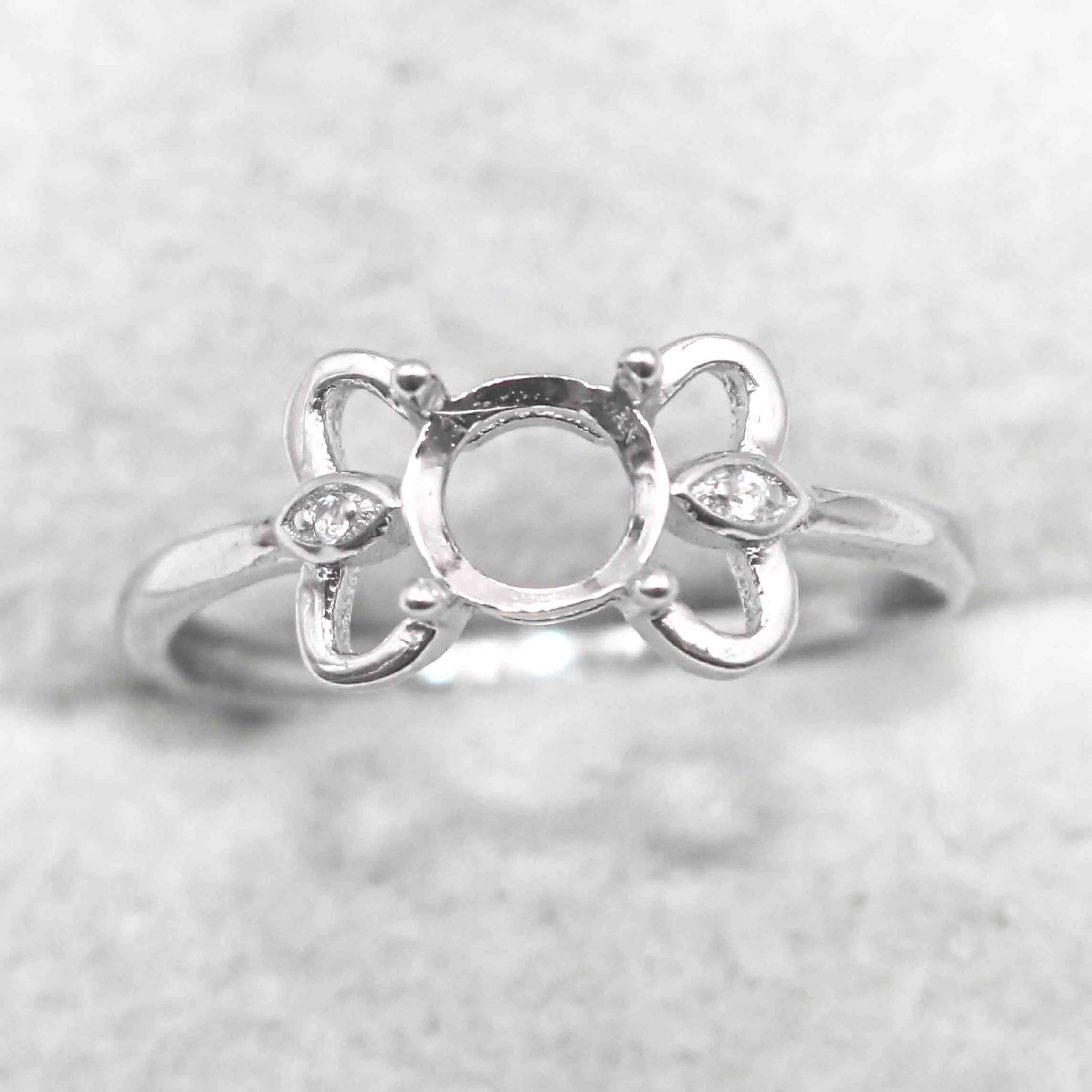 Sterling Silver 6*6mm Semi Mount Ring Empty Frame Blank Support Claw Setting S925 Base Holder Without Center Stone for DIY Inlay