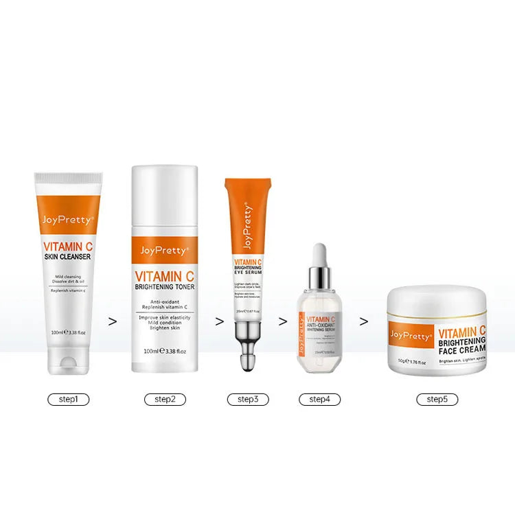 Wholesale 5PCS Vitamin C Face Skin Care Set Whitening Brighten Moisturizing Facial Kit Face Cream Cleanser Eye Serum Cosmetics