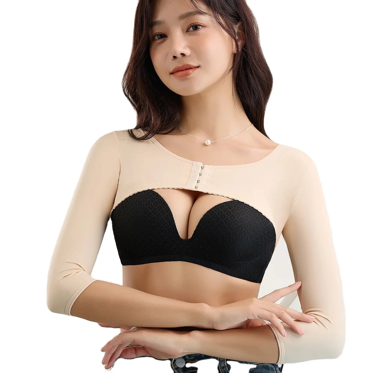 Women's Long Sleeve Upper Arm Shapewear Post Surgery for Bodysuit Spandex Augmentation Bra Support Compression Breathable MegaBDM