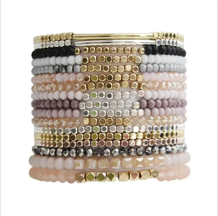 BM1010 Delicate Fine Crystal Beads Gold Stacking Bracelets Dainty Tiny Gold Silver Cube Bead Elastic Bracelets for Gifts Parties