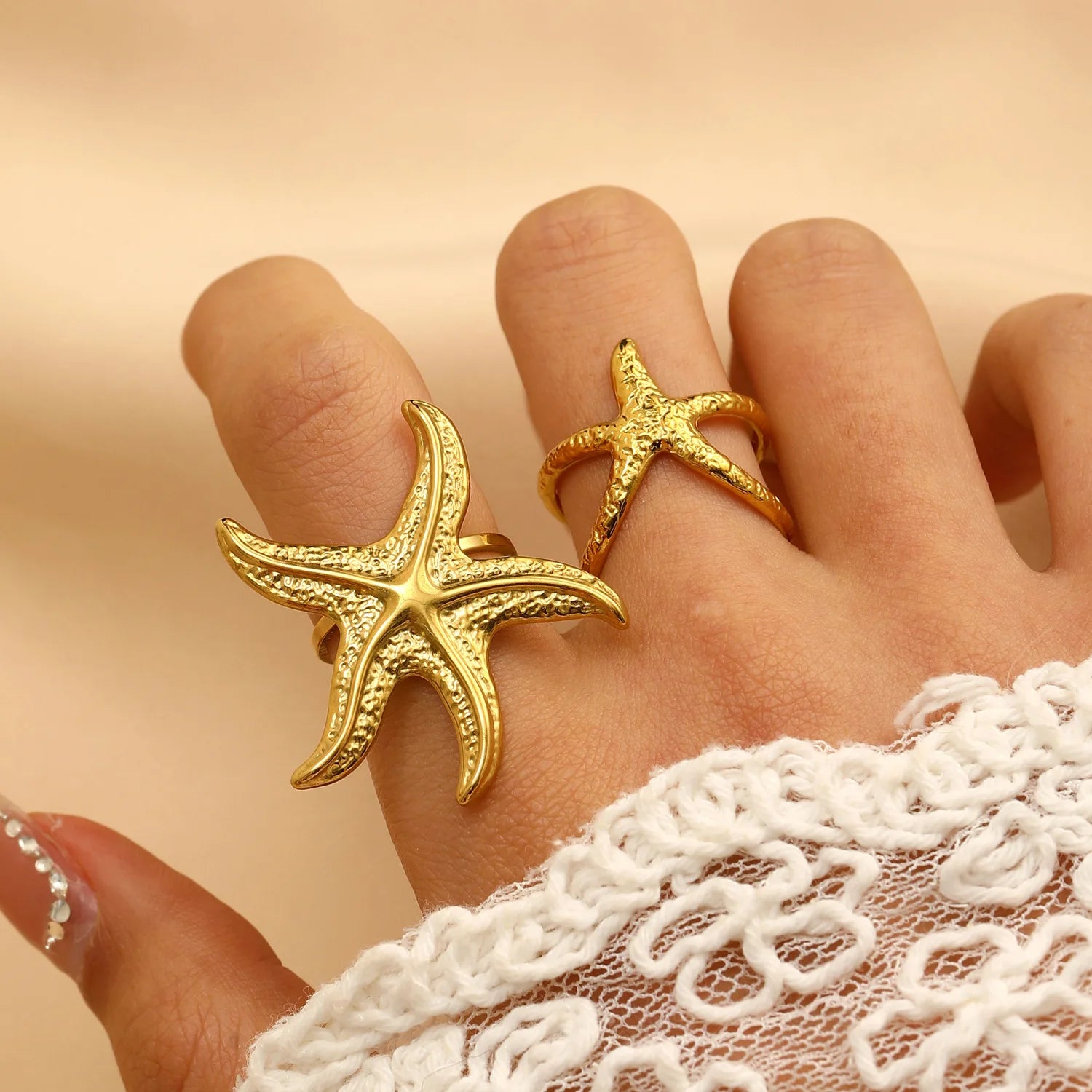 Waterproof Stainless Steel Big Starfish Rings for Women Trendy Ladies Large Finger Rings Accessories 2025 Fashion Female Jewelry