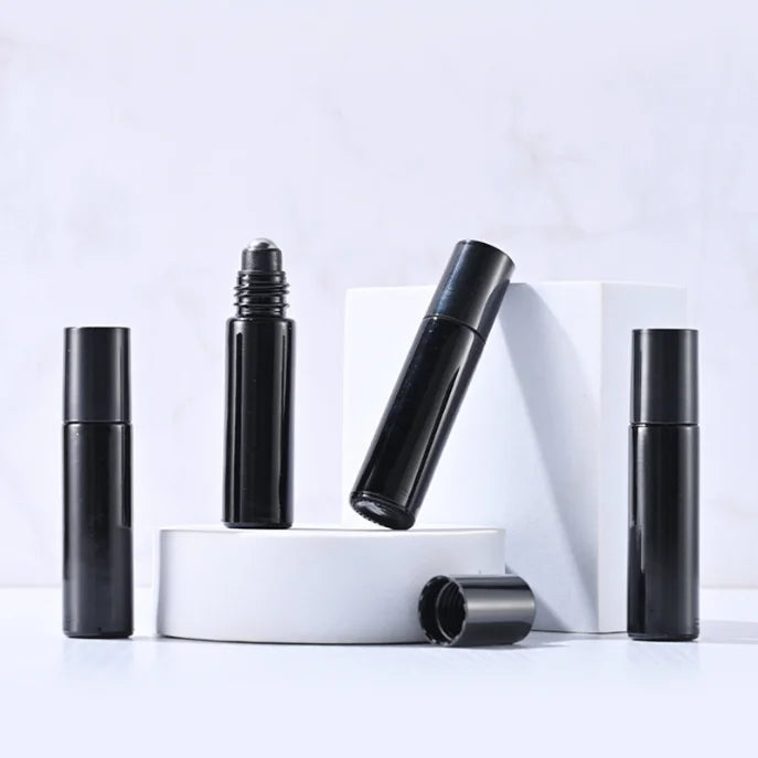 Hot Sale 10ml Matte Black Glass Roll on Bottle with Stainless Steel Roller Ball Popular Roller Bottles