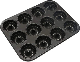 Mini 12 Cups Fluted Tube Cake Pan for Brownies Muffins and Carbon Steel Metal Cakes