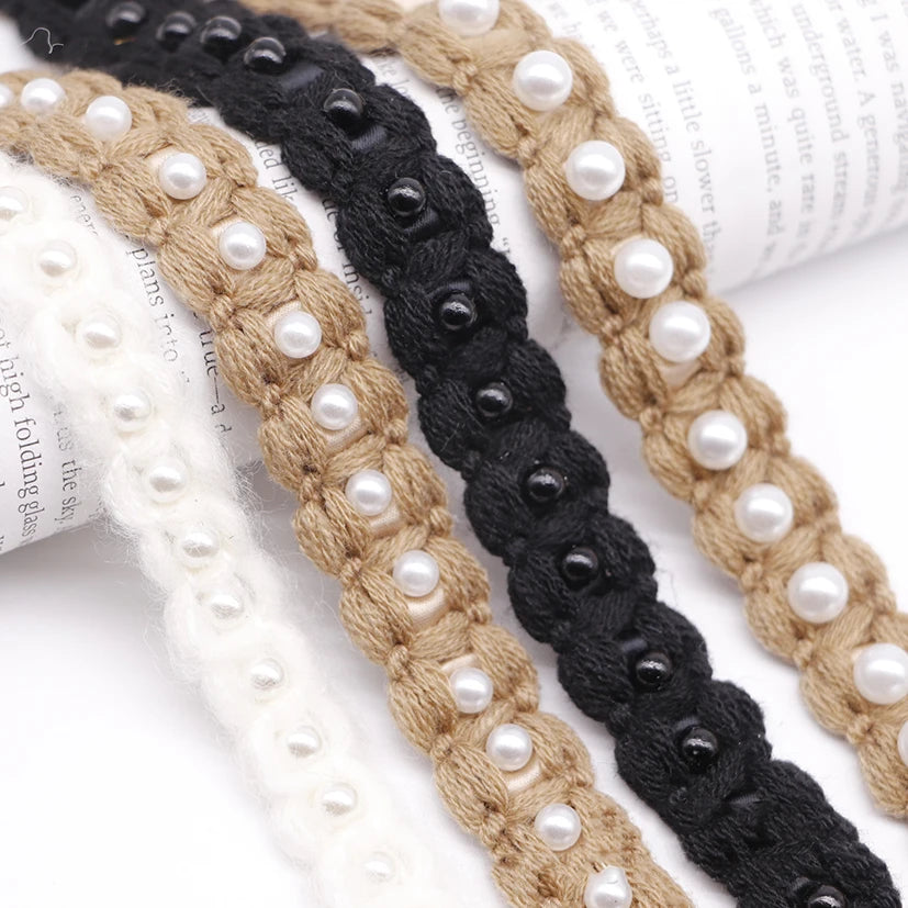 Deepeel LA804 1.8cm Garment Coat Hair Accessories Clothing Webbing Handmade Beaded Cotton Lace Fabric