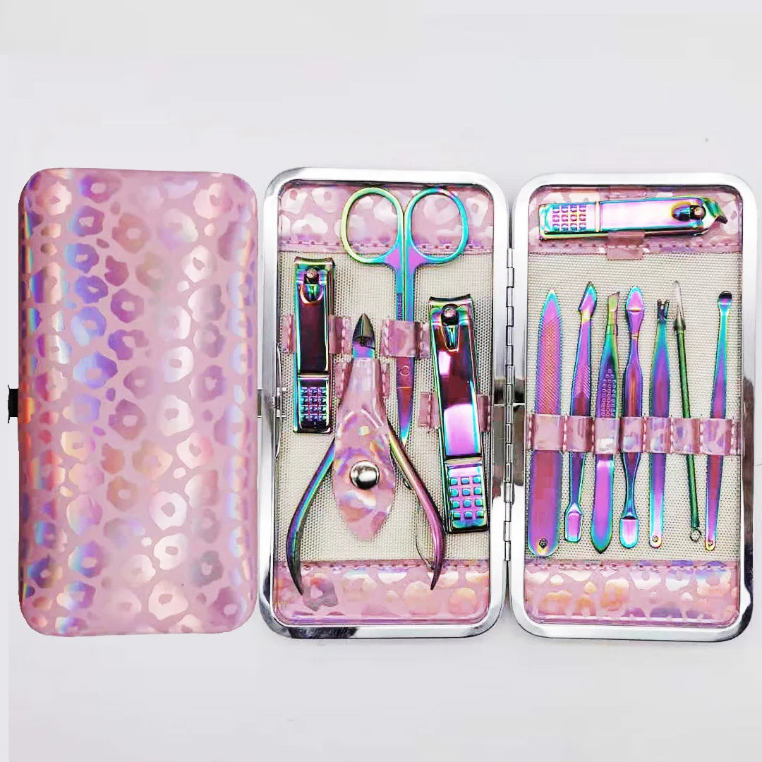 12pcs Nail Clippers Kit Manicure Pedicure Set Nails Tool with Holographic Case