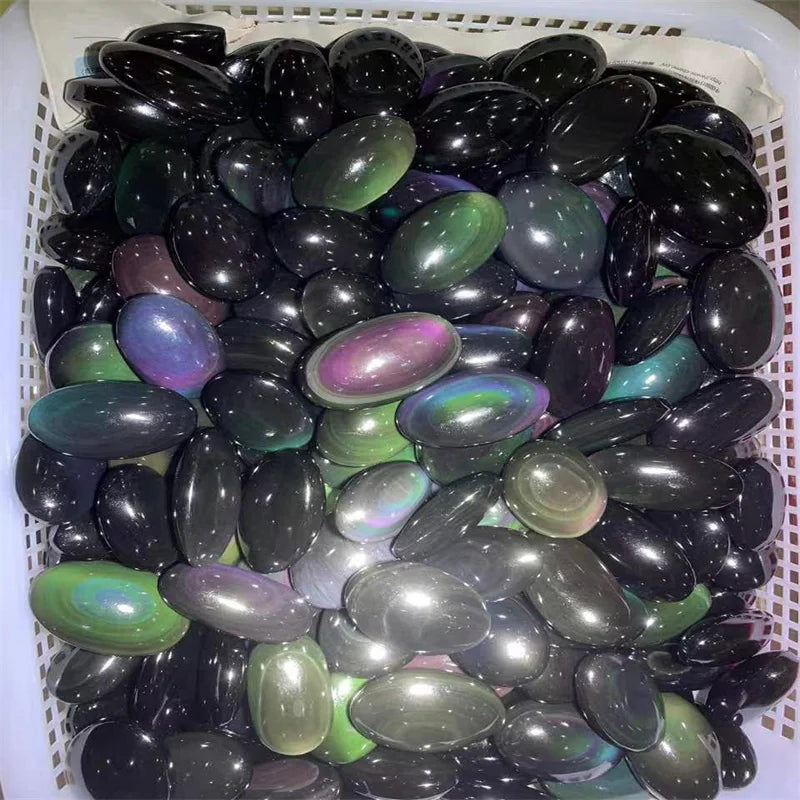 Natural Wholesale Price Crystal Worry Stone Rainbow Obsidian Palm Stone  for Healing