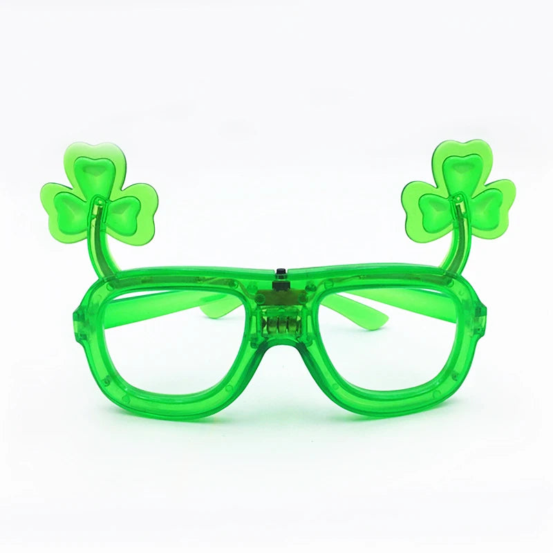 LED Light up Green Shamrock Glasses-Battery Operated & Durable Factory Price New Arrival for St. Patrick's Day Party Favors