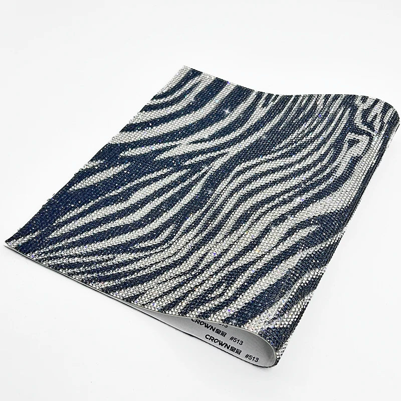 Zebra-Stripe 40*24cm Double-Sided Hotfix Crystal Rhinestone Mesh Sheet Glass Crystal Adhesive for Shoes Garments Bags