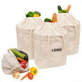 Custom Logo Reusable Round Canvas Shopping Bags with Drawstrings and Comfortable Rope Handles Tote Bags for Fruits Vegetables