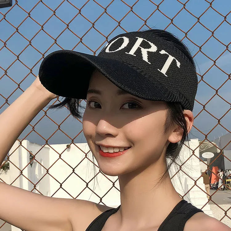 Women Ladies Summer Empty Top Beach Cap Solid Color Knitted Hat Large Wide Brim UV Protection Breathable Sun Visor Hat