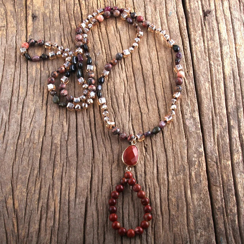 Fashion Women Bohemian Customized Jewelry 6mm Natural Gemstones Glass Crystal With Stone Bead Random Drop Necklace