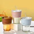 Hot Selling Custom Logo Leak-Proof Glass Coffee Mug Cup With Glass Straw and Silicone Protective Sleeve