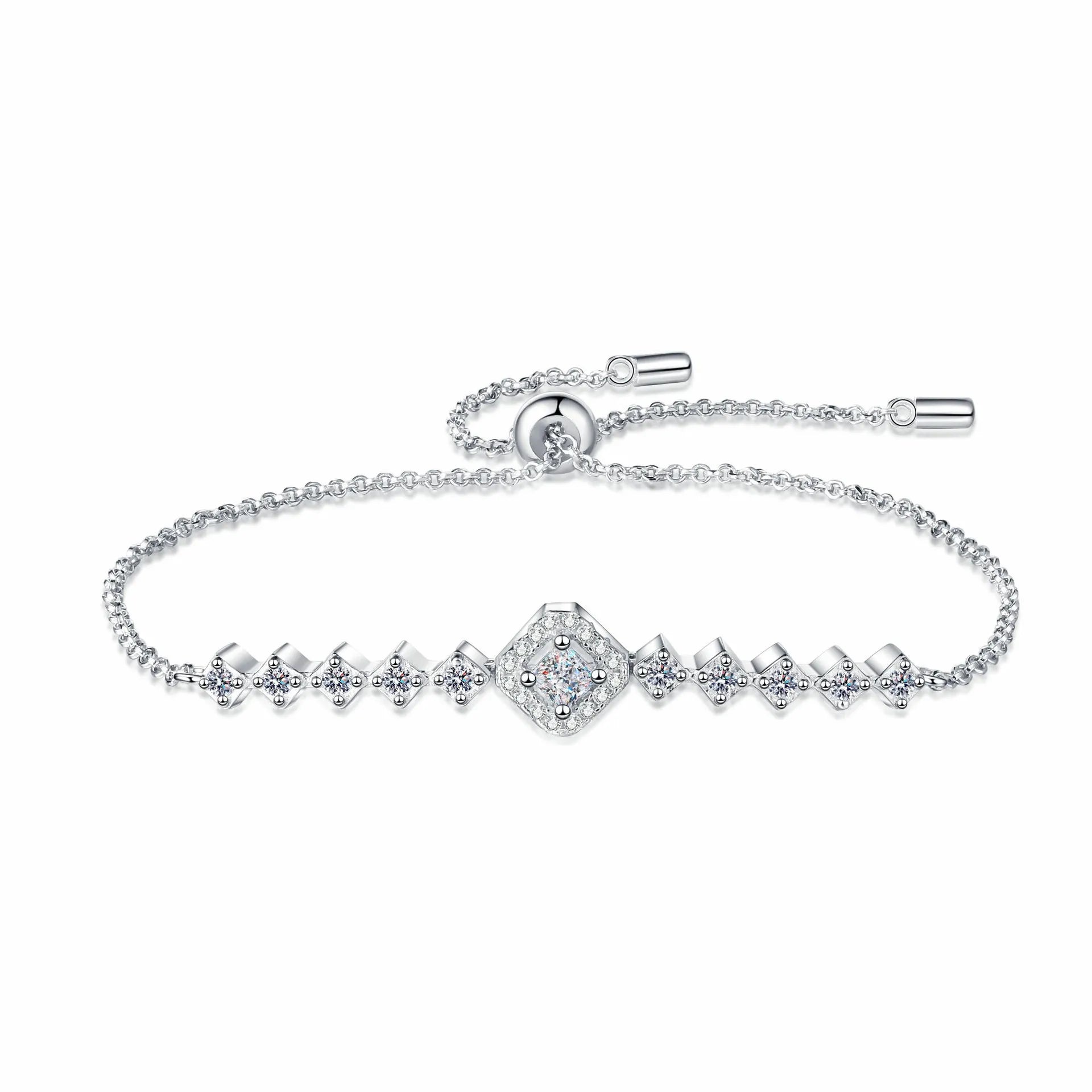 Factory Wholesale D Color 0.7Carat Moissanite Bracelet 925 Sterling Silver Wedding Charm Bracelet Adjustable for Women