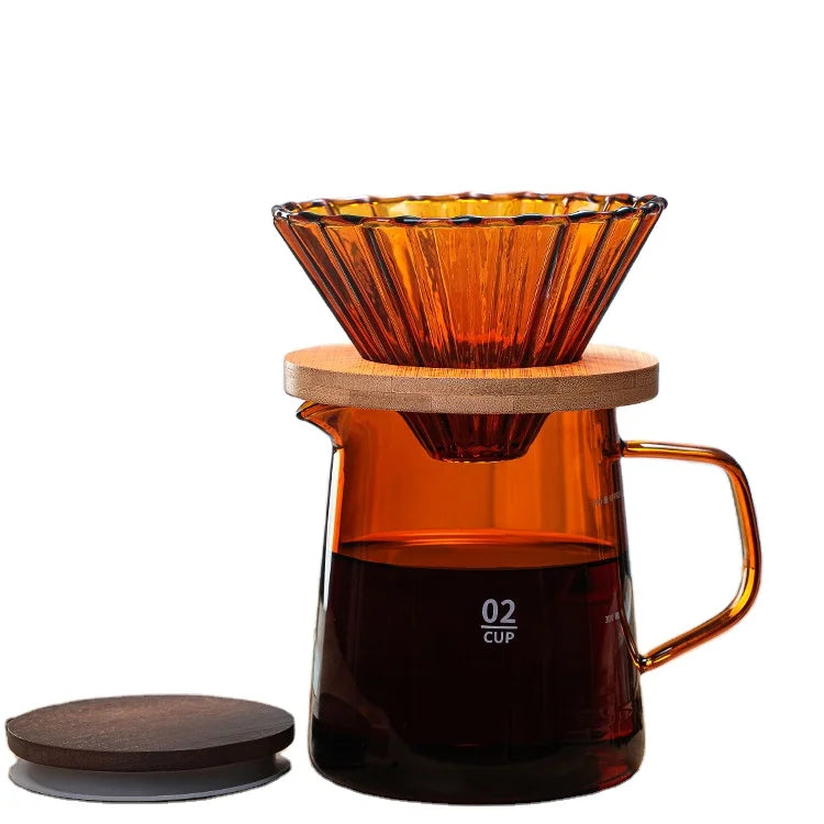 Amber Color Borosilicate Glass Small Pour Over Filter Coffee Cup Coffee Make Pot with Handle