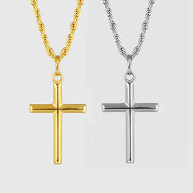 Minimalist 25mm Cross Necklace Stainless Steel Crucifix Charm Gold Silver Rope Chain Women Men Jesus Cross Necklace Gift