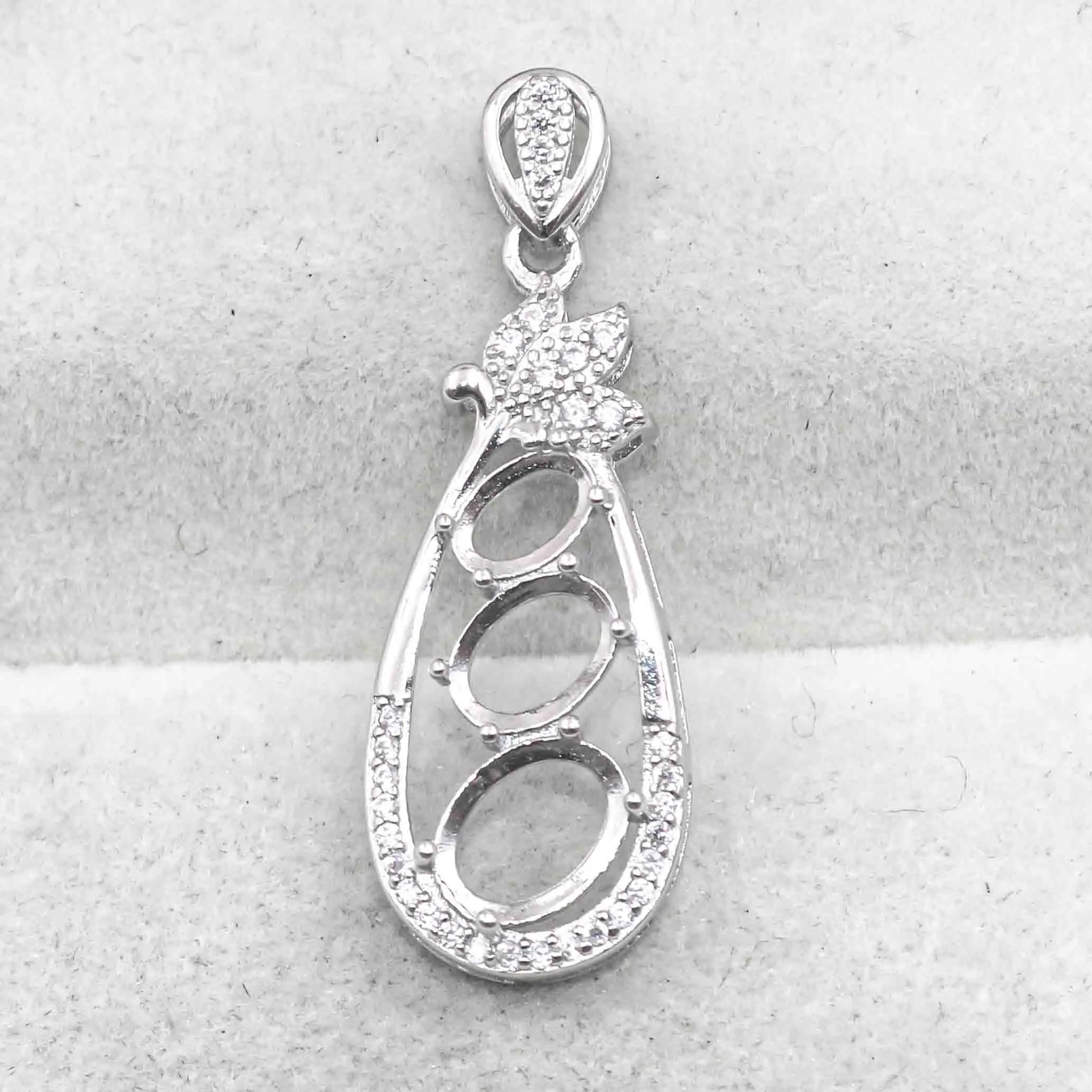 Sterling Silver 4*6+5*7+6*8mm Semi Mount Pendant Empty Frame Blank Support Setting S925 Base Without Center Stone for DIY Inlay