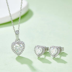 Hypoallergenic Nickel Free Jewelry Wholesale VVS Diamond GRA Certified Heart Cut Moissanite 925 Sterling Silver Jewelry Set