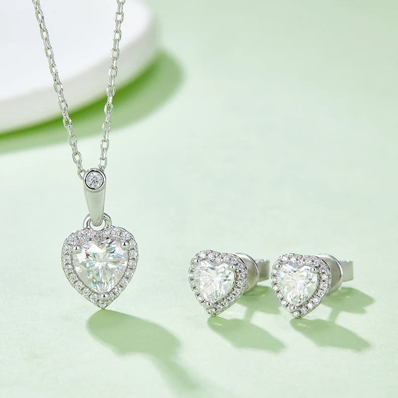Hypoallergenic Nickel Free Jewelry Wholesale VVS Diamond GRA Certified Heart Cut Moissanite 925 Sterling Silver Jewelry Set