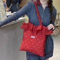 Sweet Dot Chiffon Ruffle Shoulder Bags for Women Travel Portable Ladies Shopping Bag Purse Beach Commute Female Handbags Tote